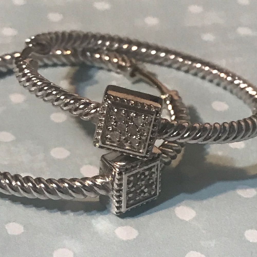 Large Diamond Sterling Silver hoop earrings